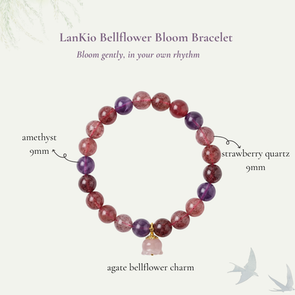 Amethyst Strawberry Quartz Bracelet with Bellflower Charm | LanKio Bellflower Bloom