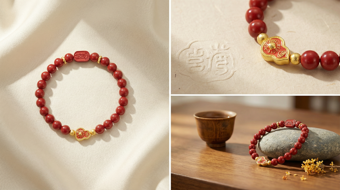 Cinnabar Tai Chi Gourd Bracelet | LanKio Crimson Blessing