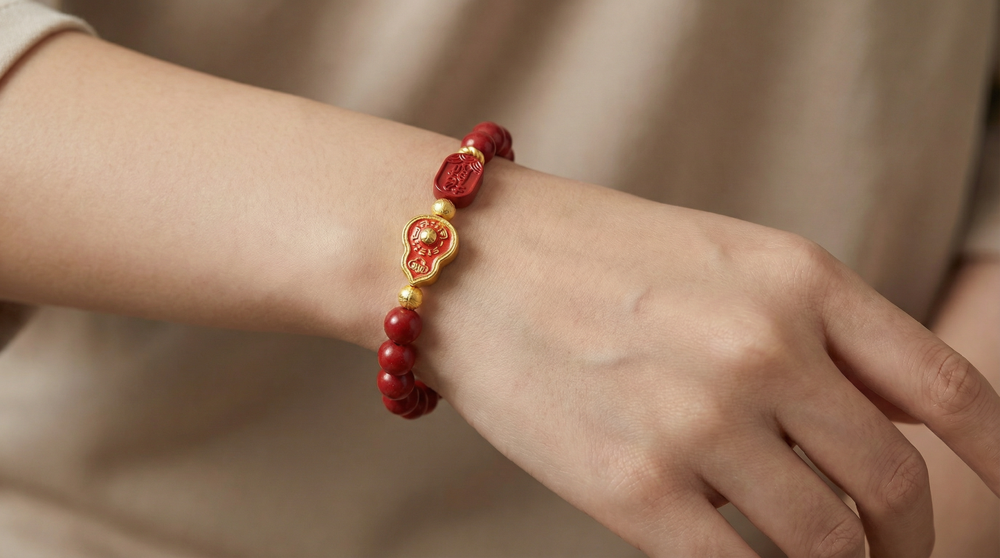 Cinnabar Tai Chi Gourd Bracelet | LanKio Crimson Blessing