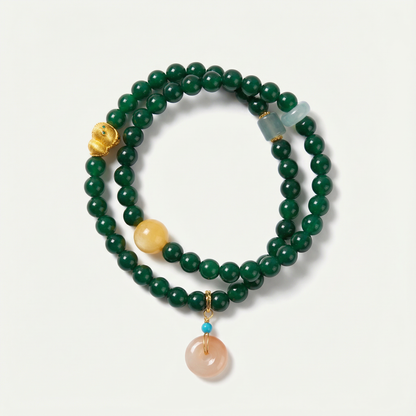 Green Agate Jade Aventurine Wrap Bracelet with Peace Charms | LanKio Peaceful Passage