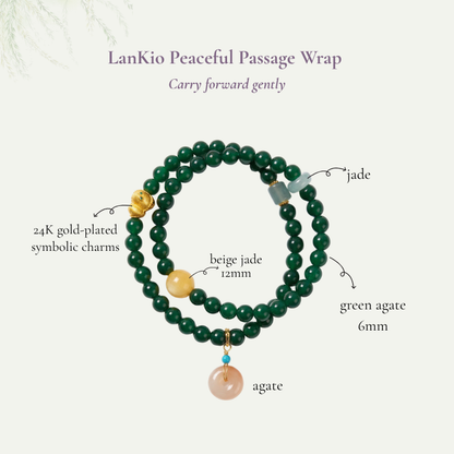 Green Agate Jade Aventurine Wrap Bracelet with Peace Charms | LanKio Peaceful Passage