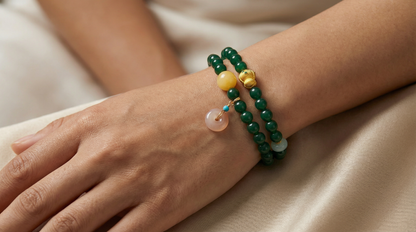 Green Agate Jade Aventurine Wrap Bracelet with Peace Charms | LanKio Peaceful Passage