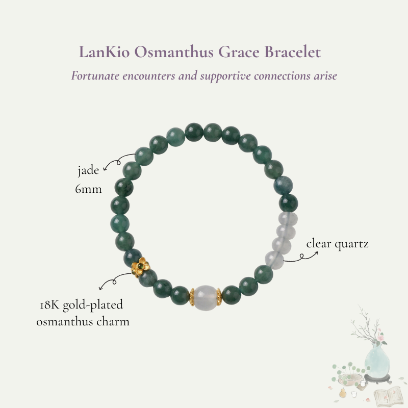 Jade Clear Quartz Osmanthus Bracelet | LanKio Osmanthus Grace