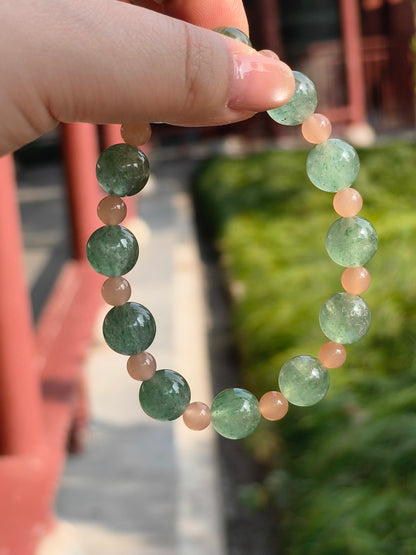 Green Strawberry Quartz Pink Agate Bracelet | LanKio Everyday Bloom