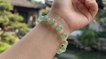 Green Strawberry Quartz Pink Agate Bracelet | LanKio Everyday Bloom
