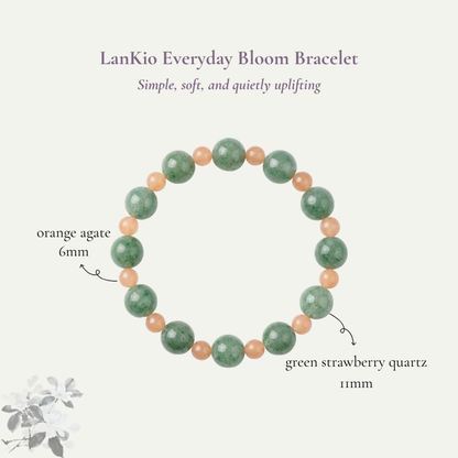 Green Strawberry Quartz Pink Agate Bracelet | LanKio Everyday Bloom