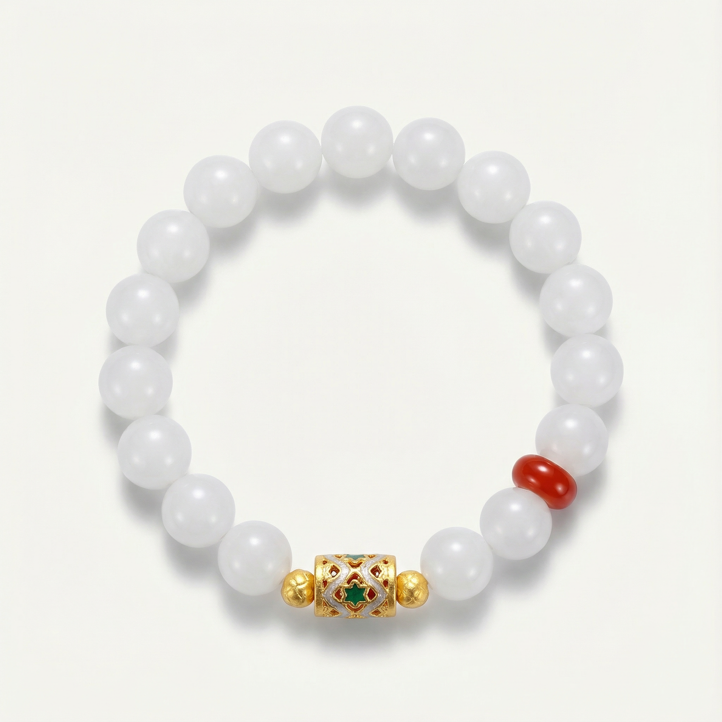 White Agate Red Jadeite Bracelet with Cloisonne Accent | LanKio Turning Tide