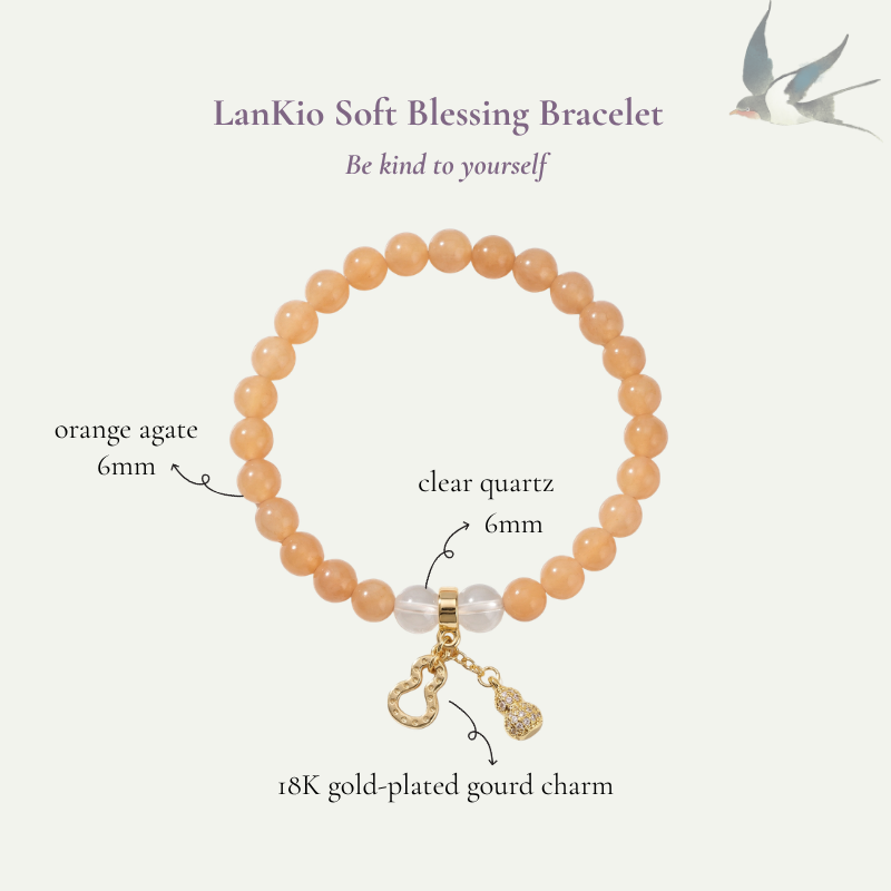 Orange Agate Clear Quartz Gourd Bracelet | LanKio Soft Blessing