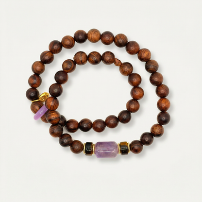 Huali Rosewood Amethyst Tiger's Eye Wrap Bracelet | LanKio Ruyi Passage