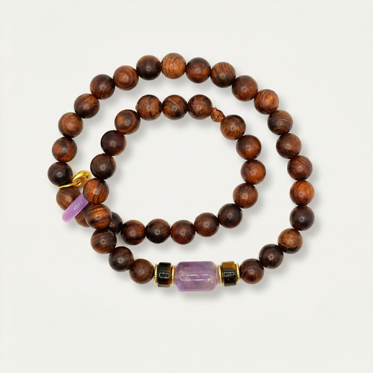 Huali Rosewood Amethyst Tiger's Eye Wrap Bracelet | LanKio Ruyi Passage