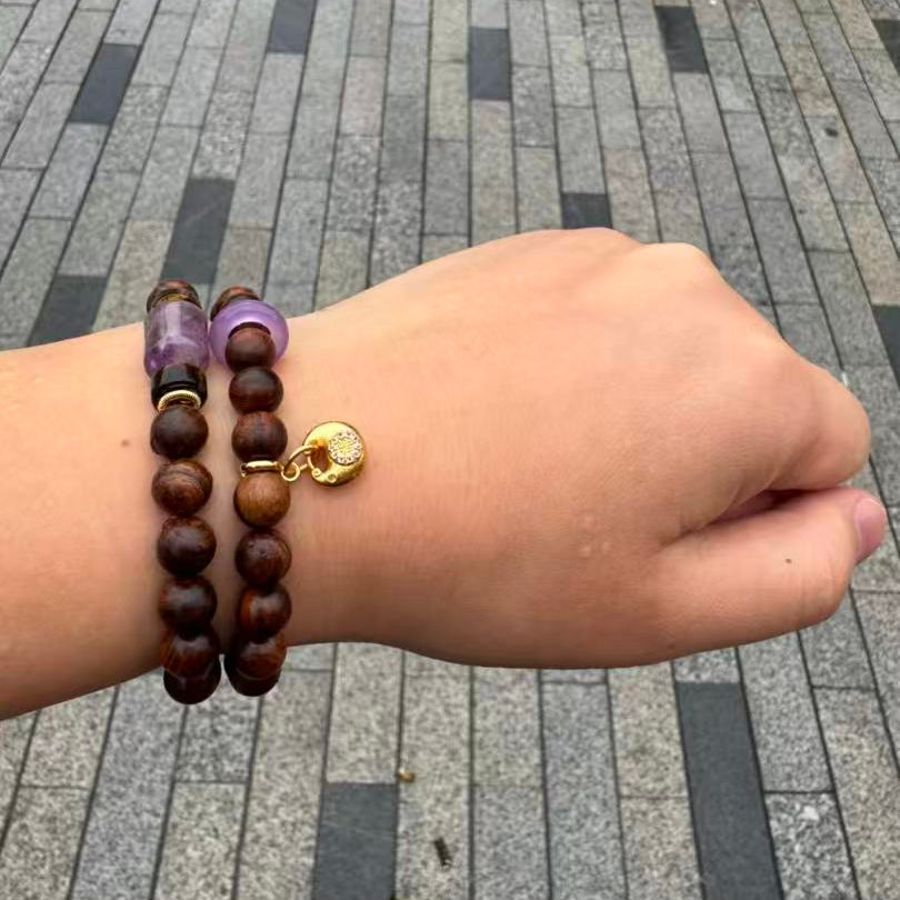 Huali Rosewood Amethyst Tiger's Eye Wrap Bracelet | LanKio Ruyi Passage