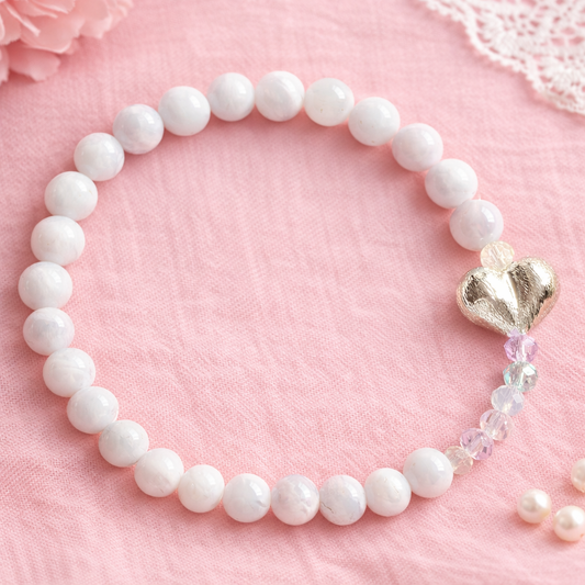Lilac Bead Heart Bracelet with Precision-Cut Crystal Accents | LanKio Sweetheart