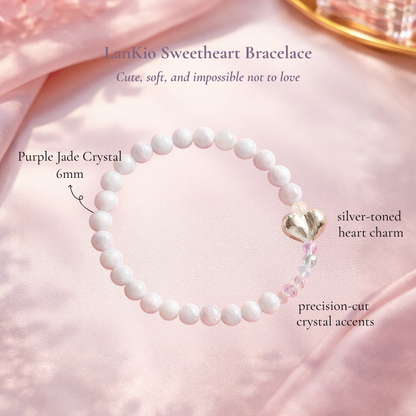 Lilac Bead Heart Bracelet with Precision-Cut Crystal Accents | LanKio Sweetheart